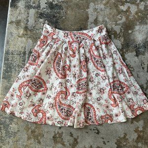 Just In Time Pink, White, & Brown Paisley Pleated Skirt Size Medium